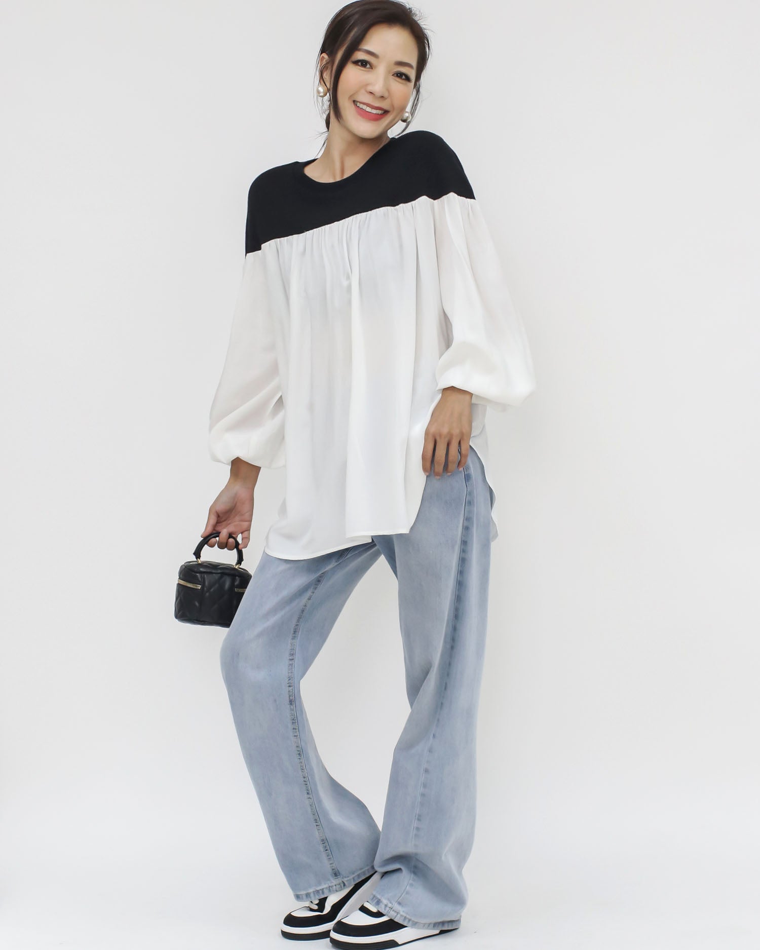 light blue denim straight legs jeans-S