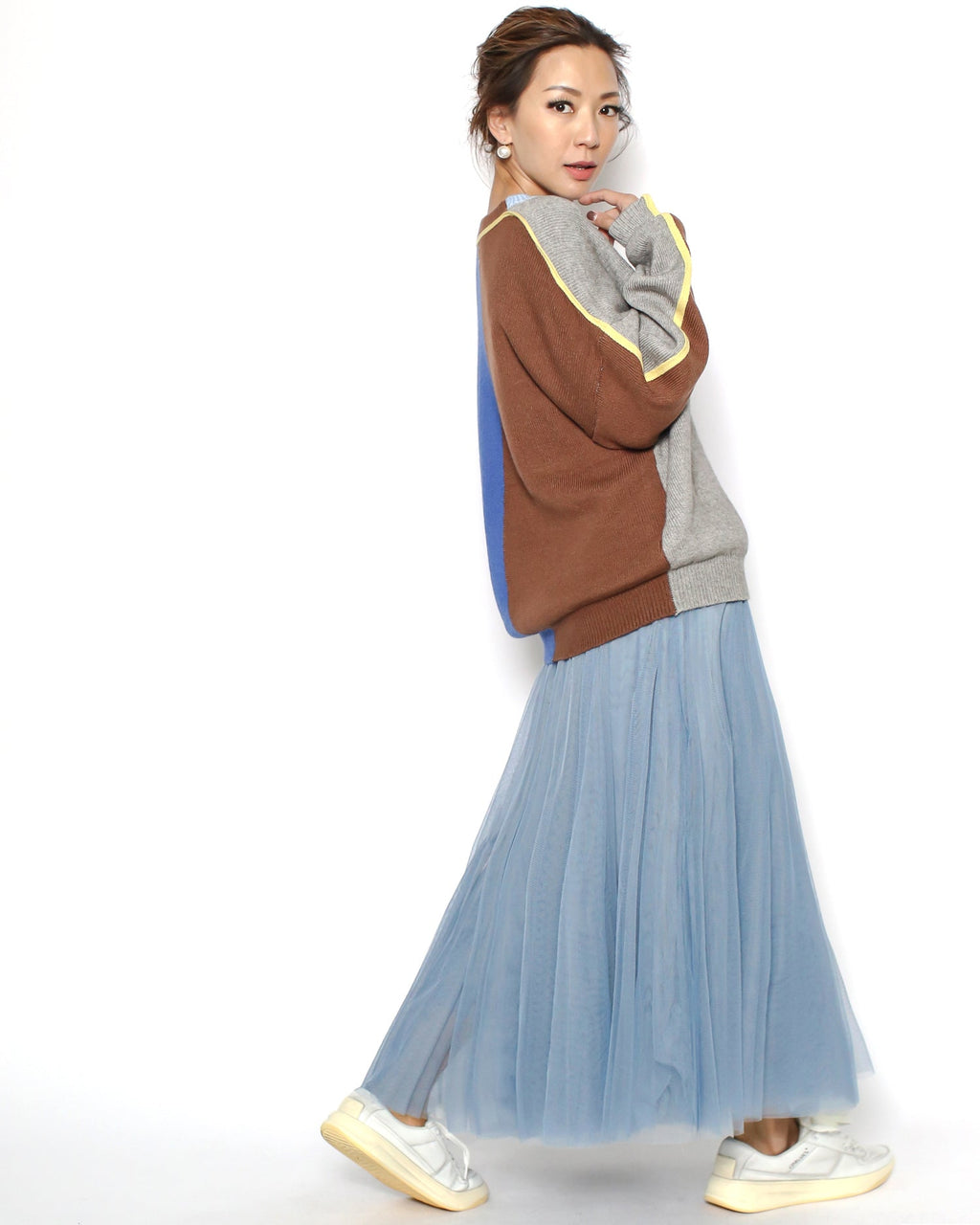 blue mesh midi skirt