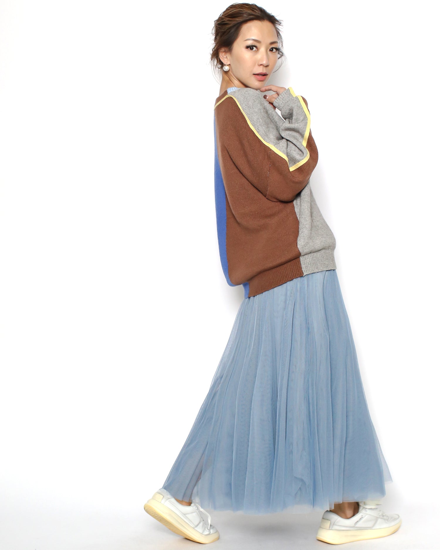 blue mesh midi skirt