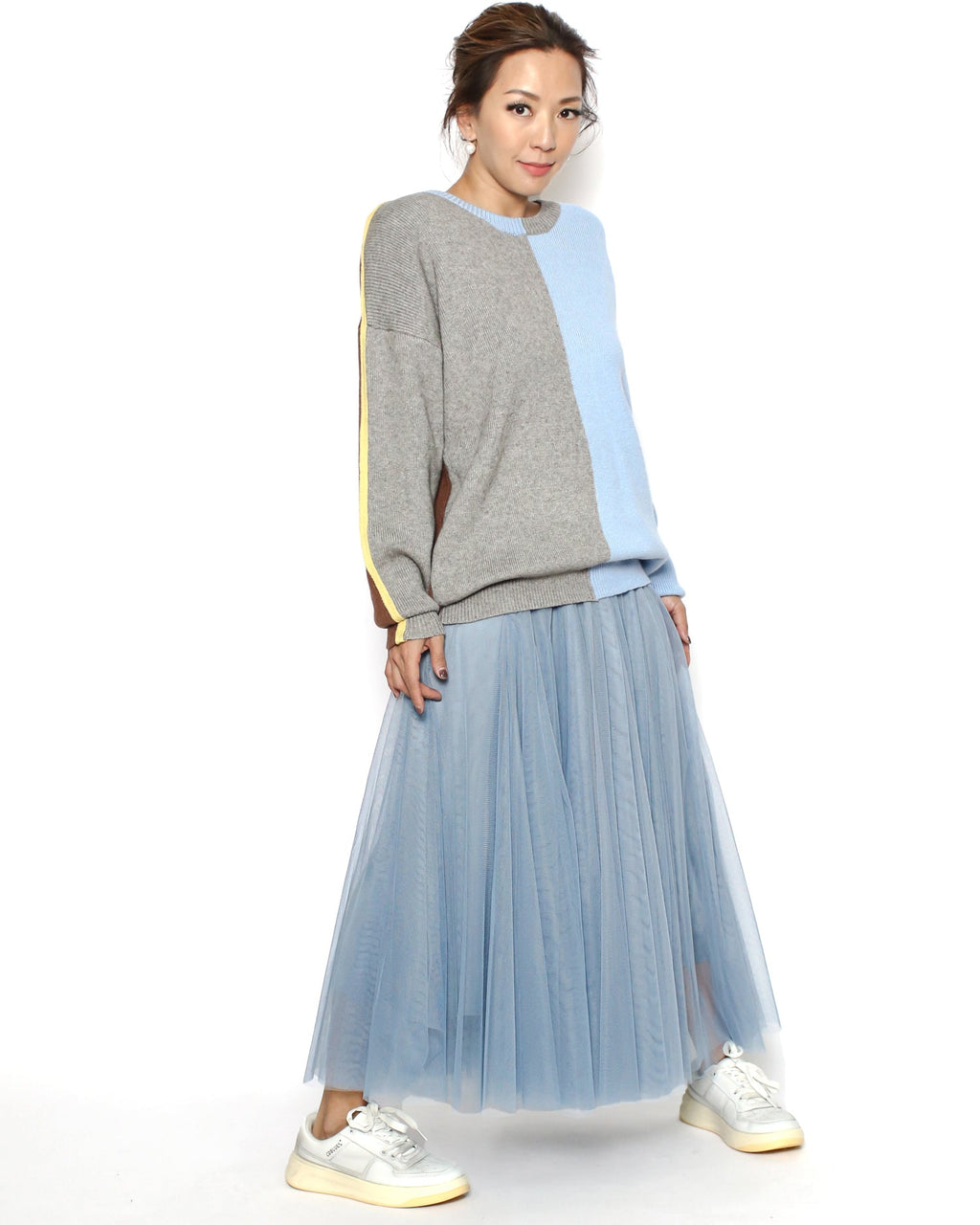 blue mesh midi skirt