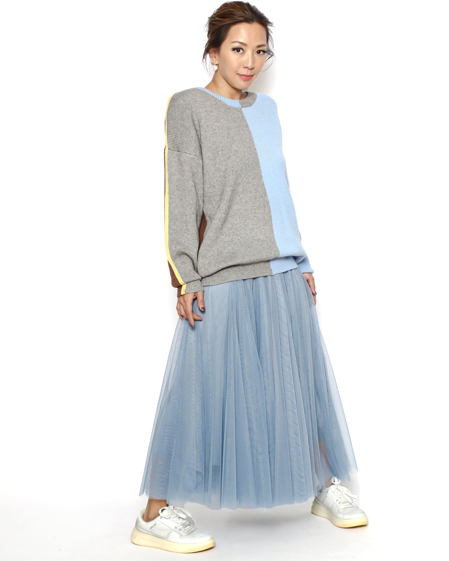blue mesh midi skirt