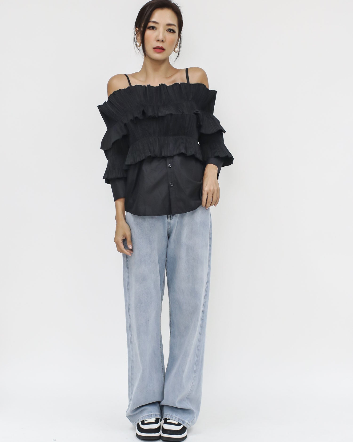 light blue denim straight legs jeans-S