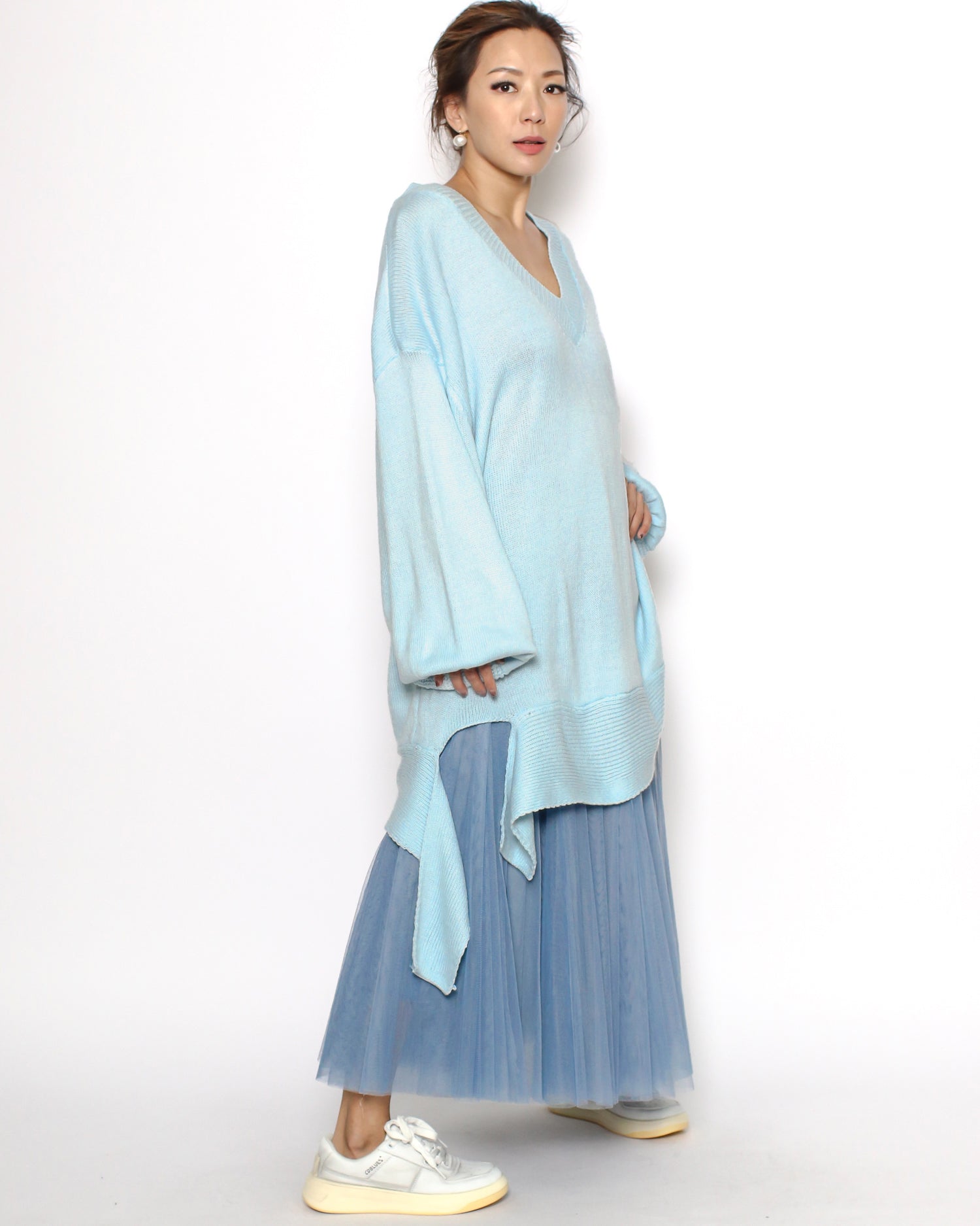 blue mesh midi skirt