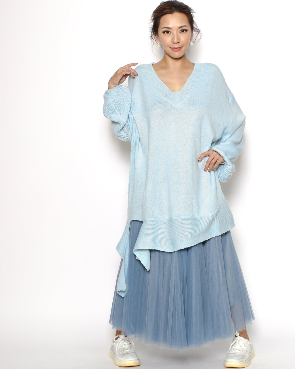 blue mesh midi skirt