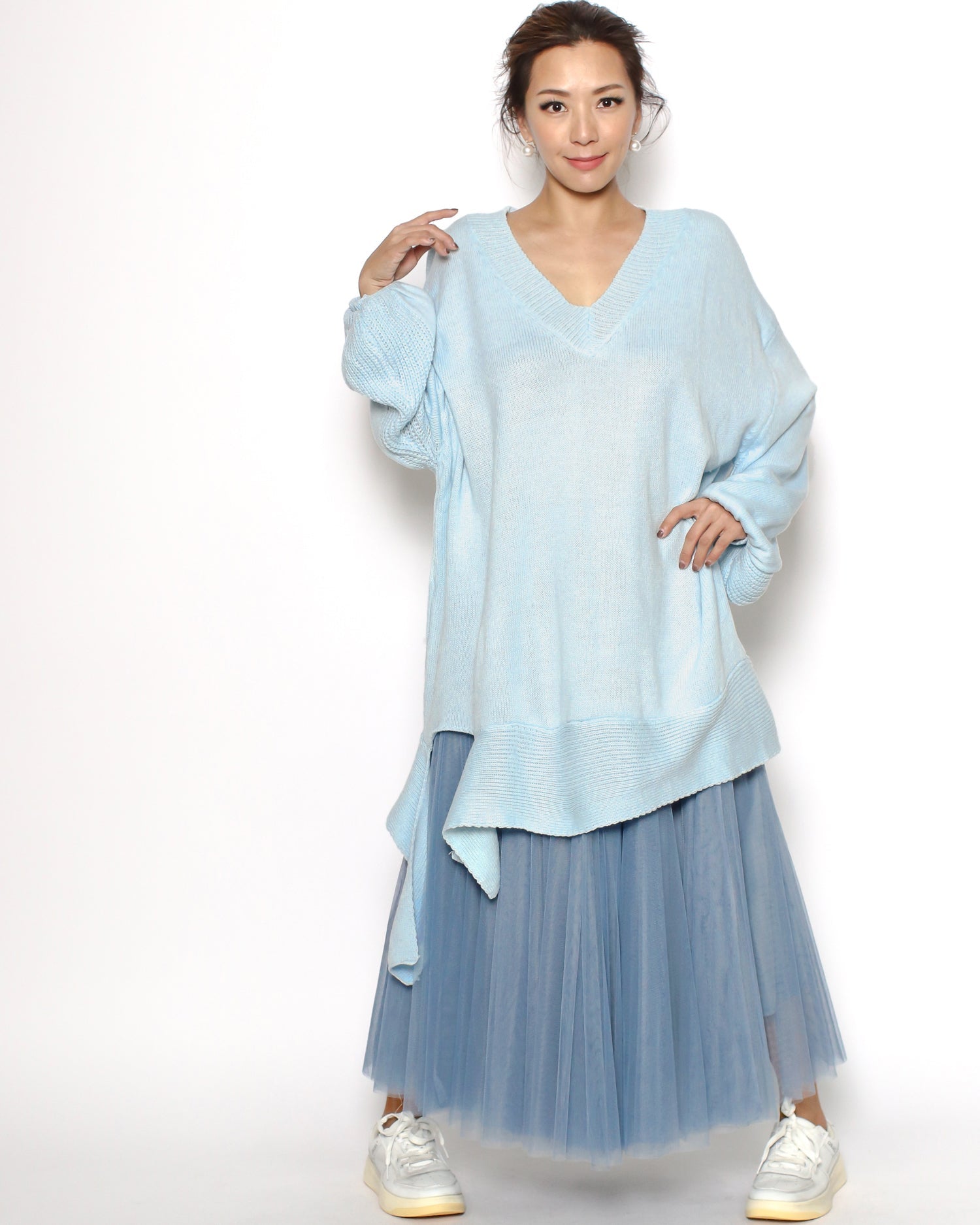 blue mesh midi skirt