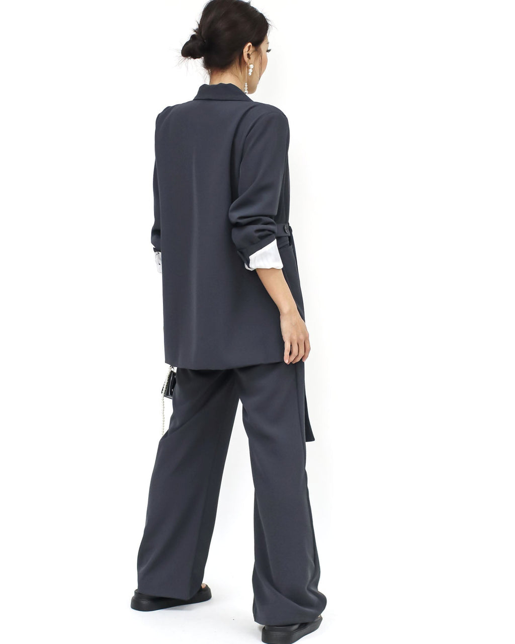 grey slinky w/ stripes inner blazer & pants set *pre-order*