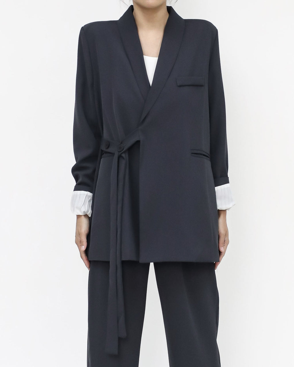 grey slinky w/ stripes inner blazer & pants set *pre-order*