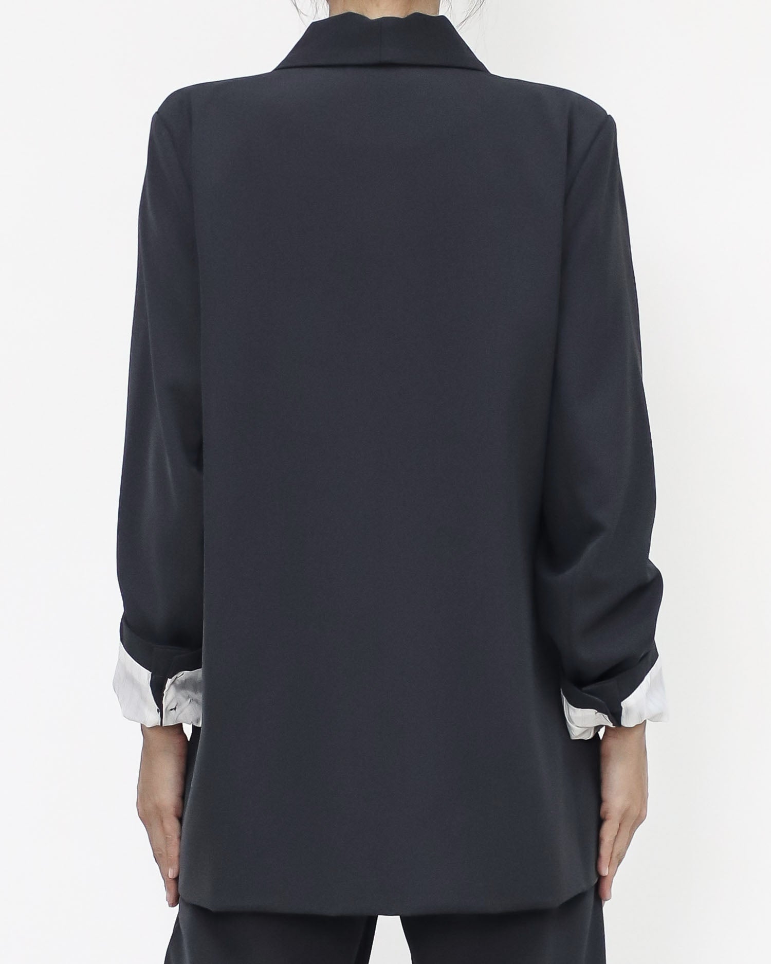 grey slinky w/ stripes inner blazer & pants set *pre-order*