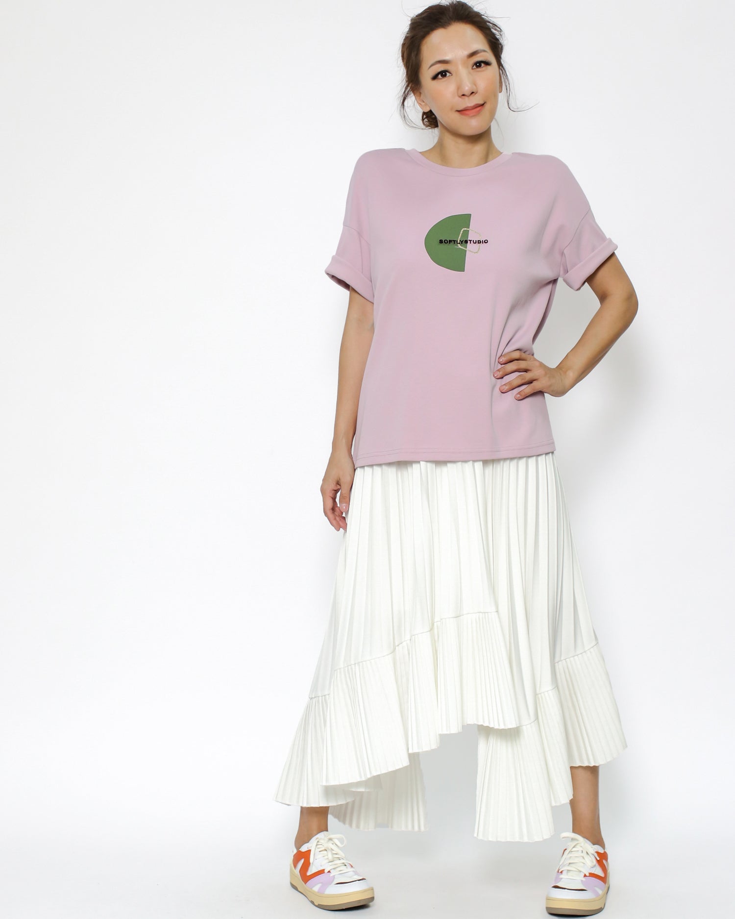 ivory pleats asymmetric hem skirt *pre-order*