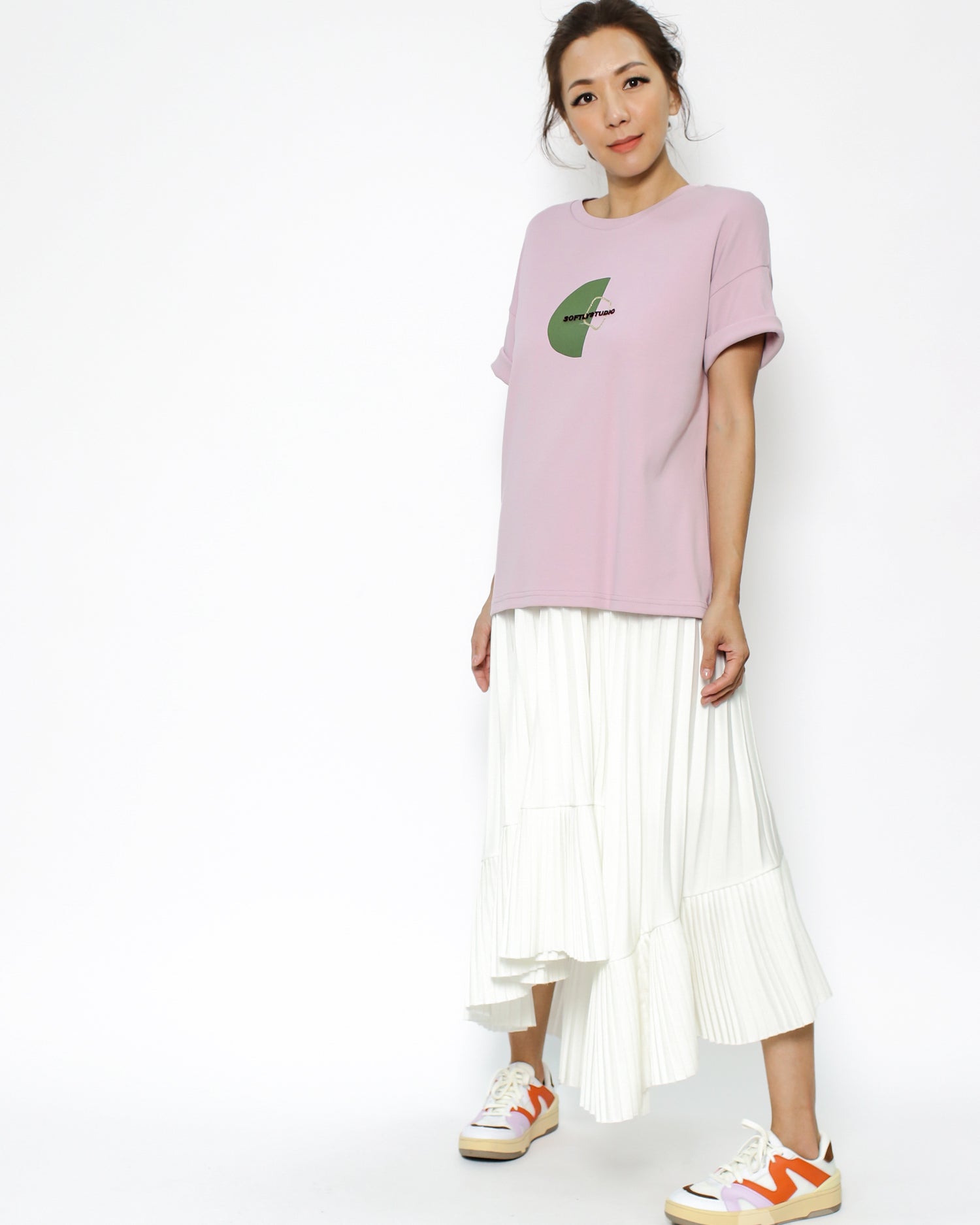 ivory pleats asymmetric hem skirt *pre-order*