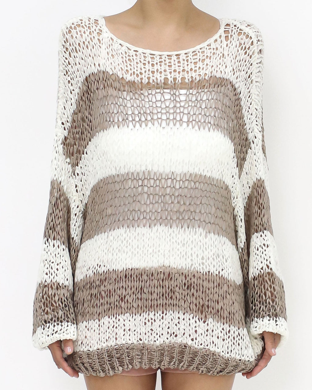ivory & beige stripes boucle knitted top *pre-order*