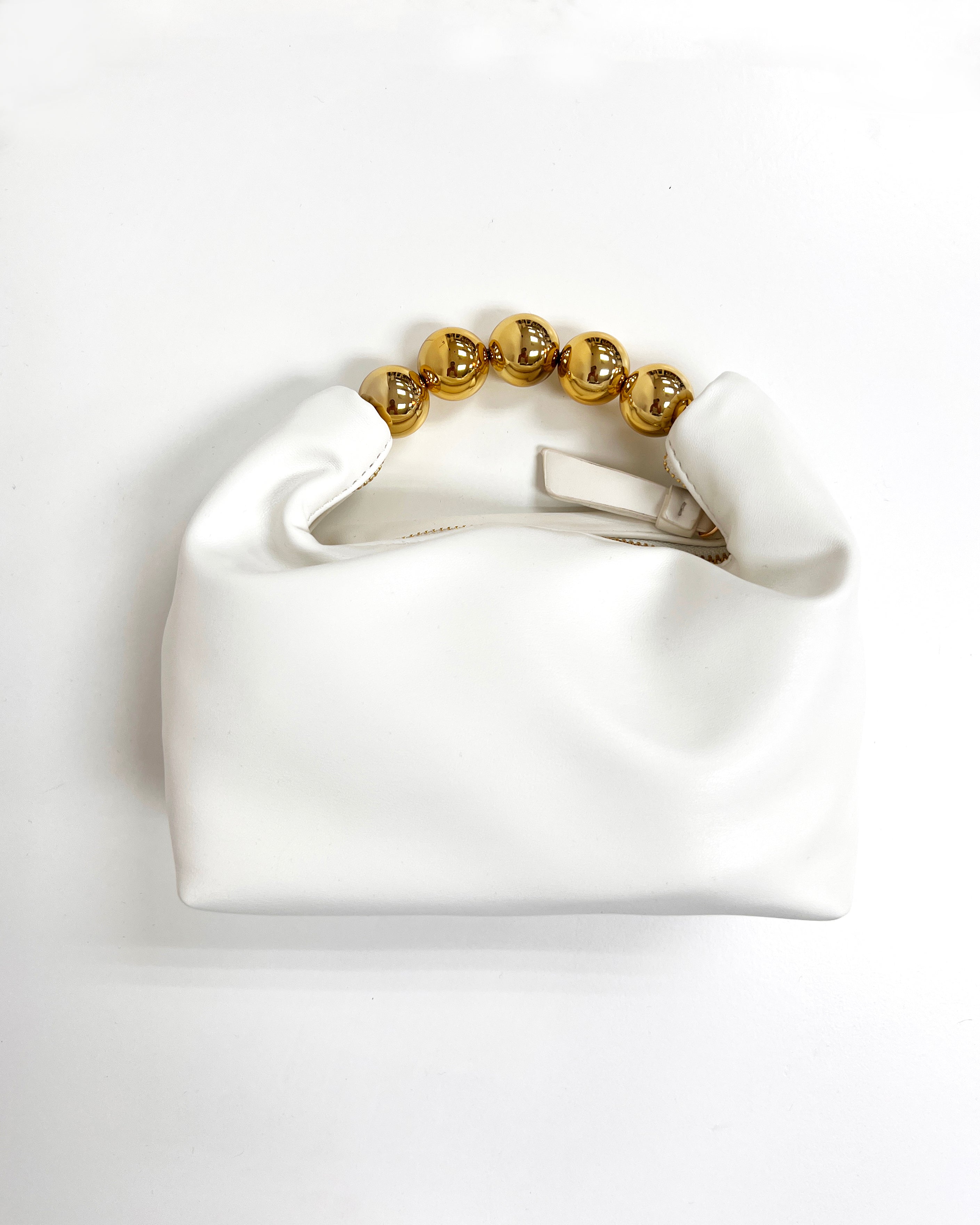 ivory PU leather w/ gold metal balls handle bag *pre-order*