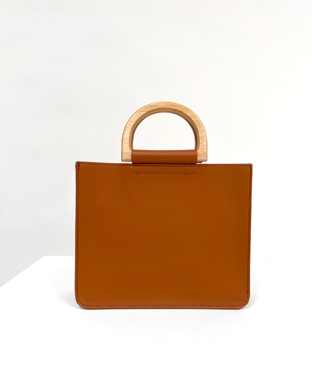brown PU leather w/ wood handles tote bag *pre-order*