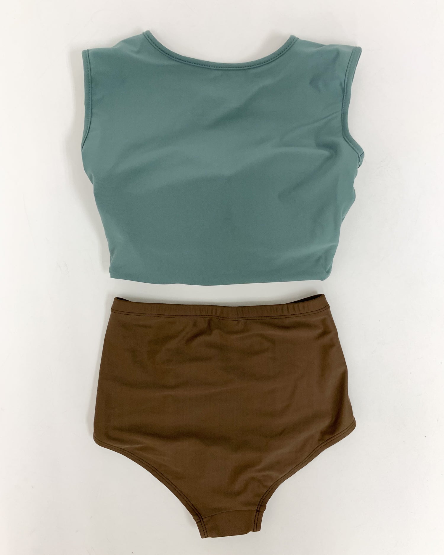 copper green tie-up front cropped vest with mid waist brown bottom swimwear *pre-order*