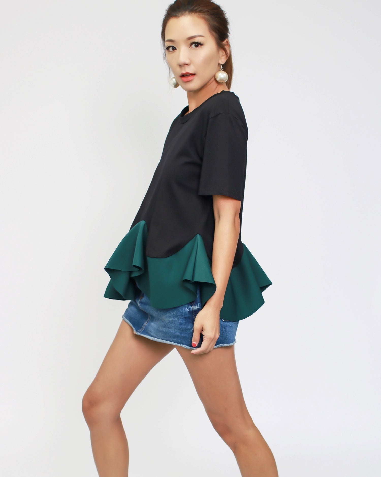 black & green neoprene frill tee *pre-order*