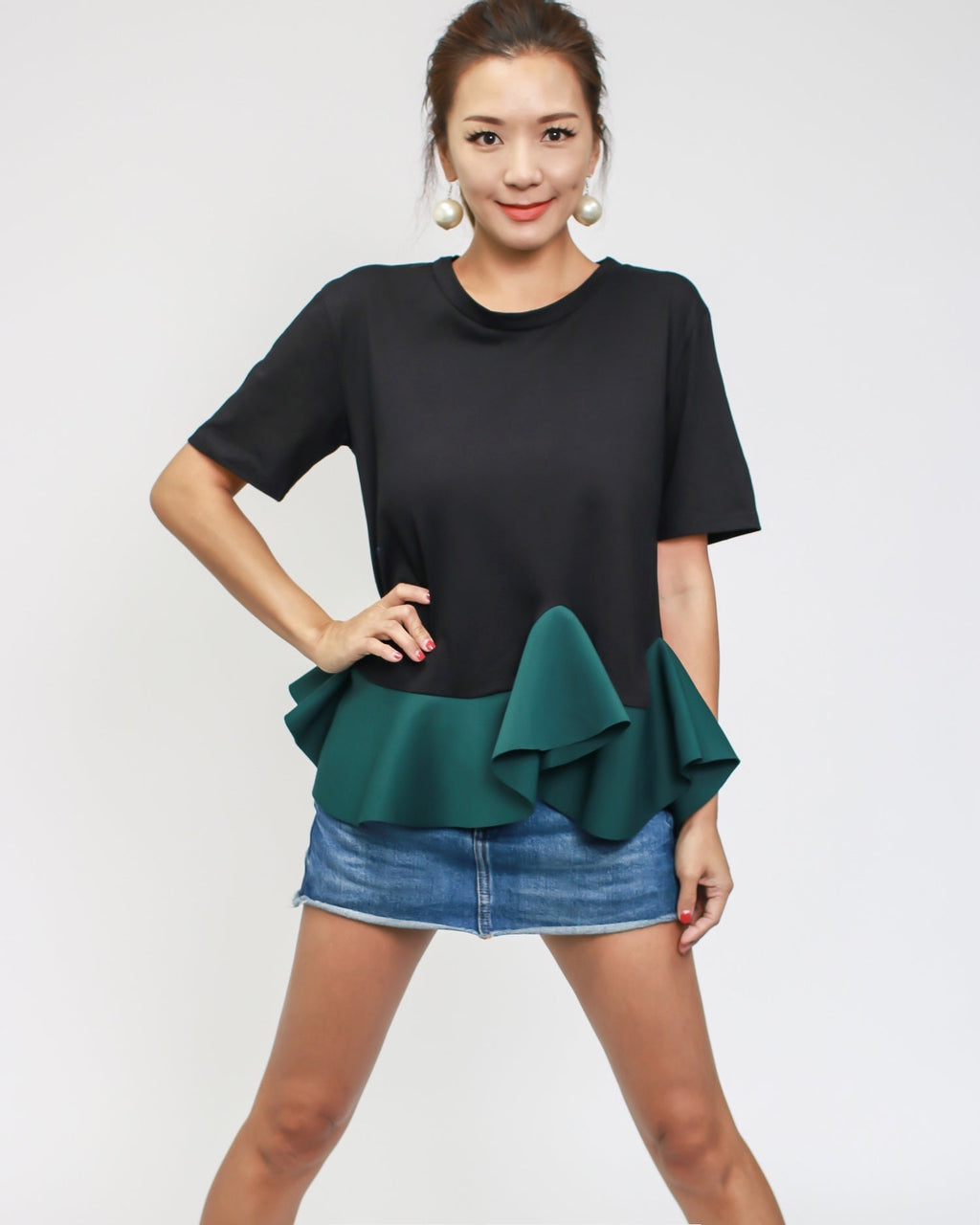black & green neoprene frill tee *pre-order*