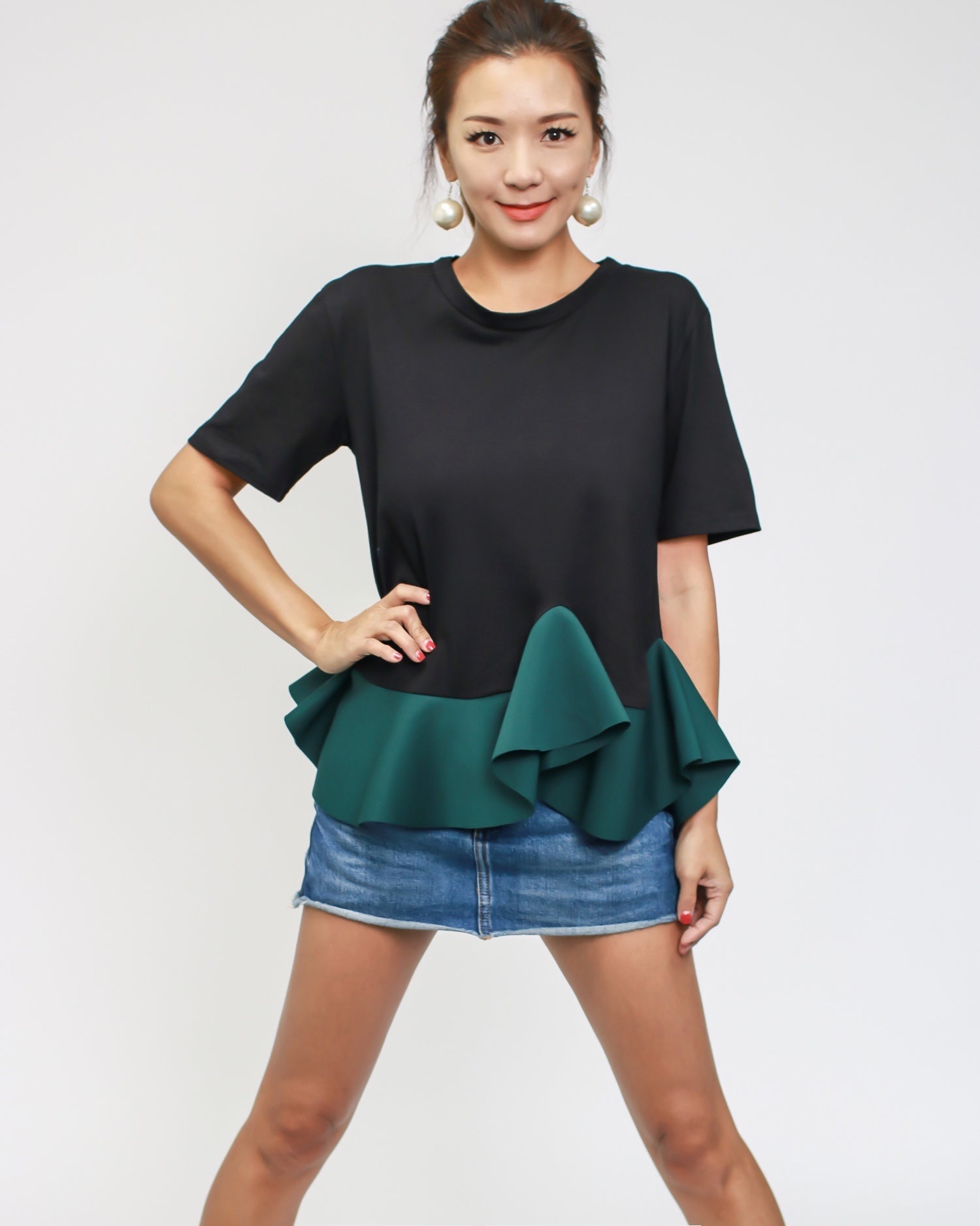 black & green neoprene frill tee *pre-order*