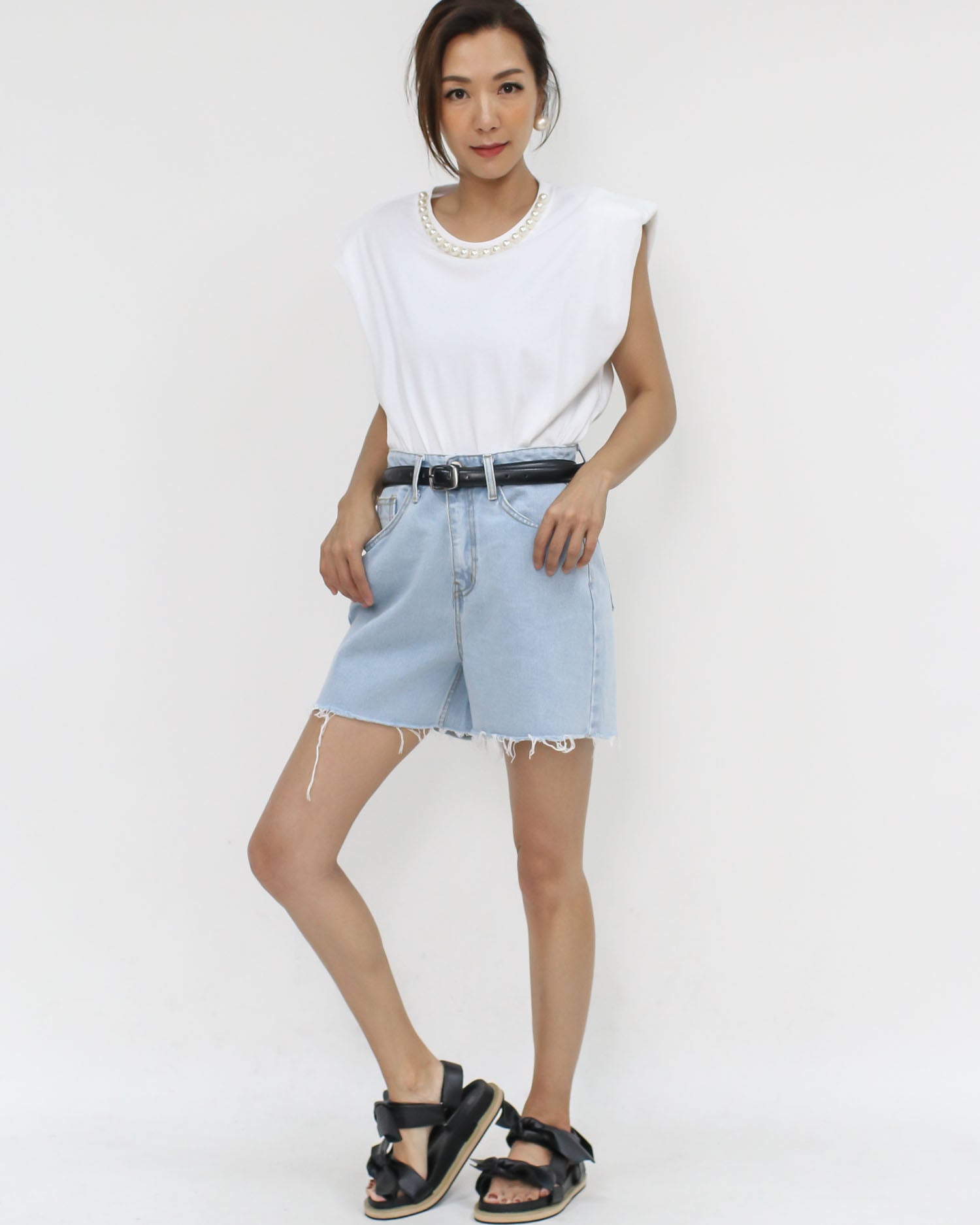 ivory pearls neckline shoulder pads tee *pre-order*