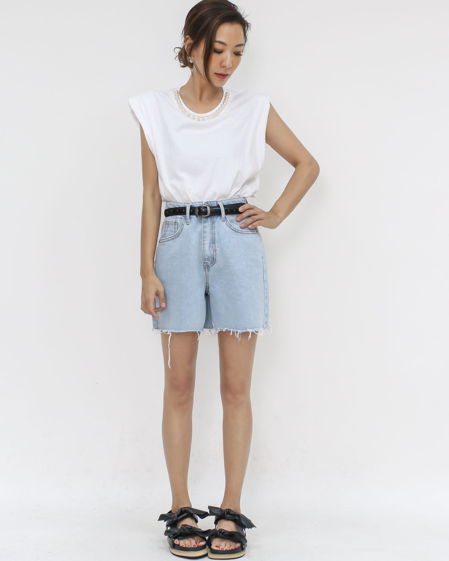 ivory pearls neckline shoulder pads tee *pre-order*