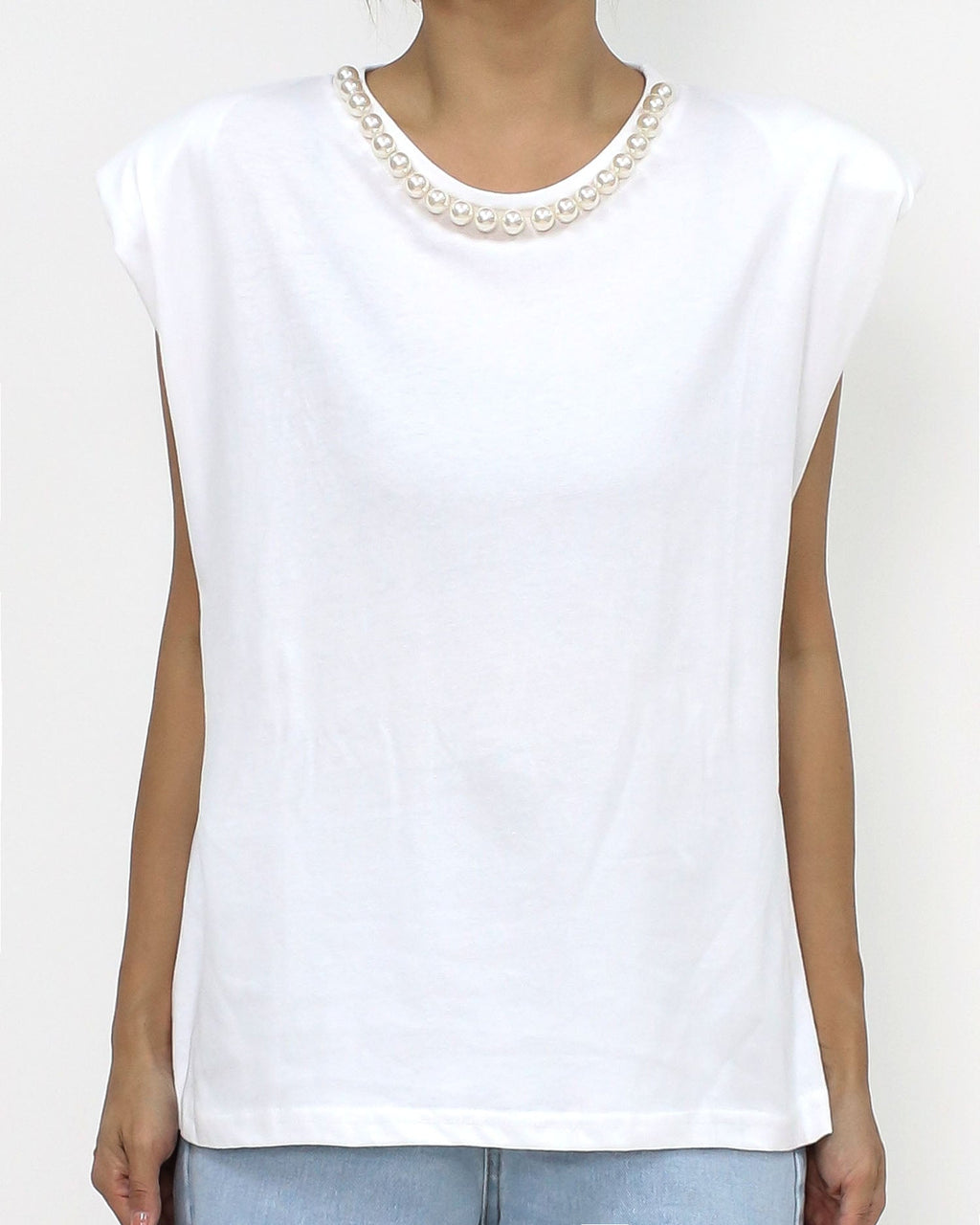 ivory pearls neckline shoulder pads tee *pre-order*
