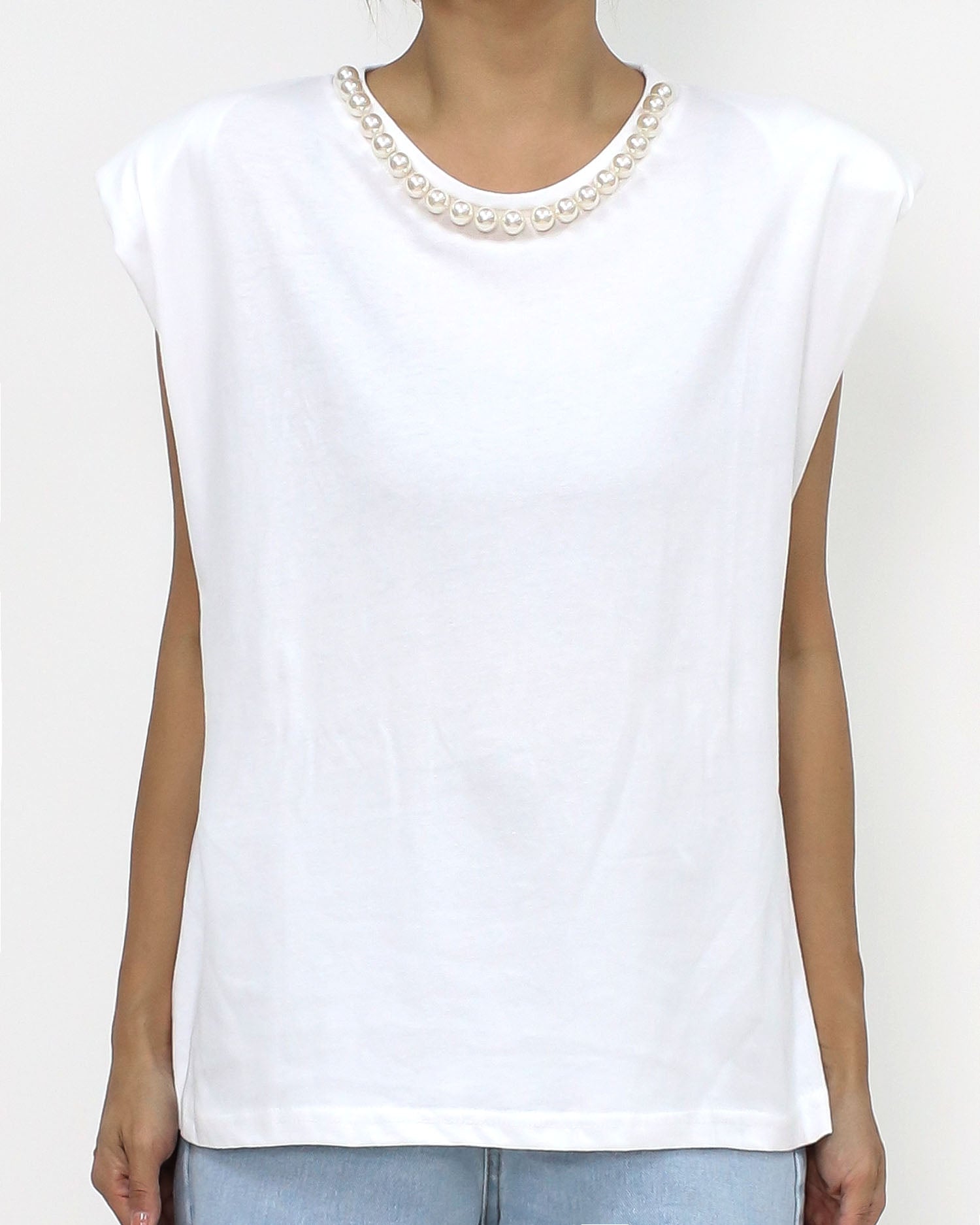 ivory pearls neckline shoulder pads tee *pre-order*