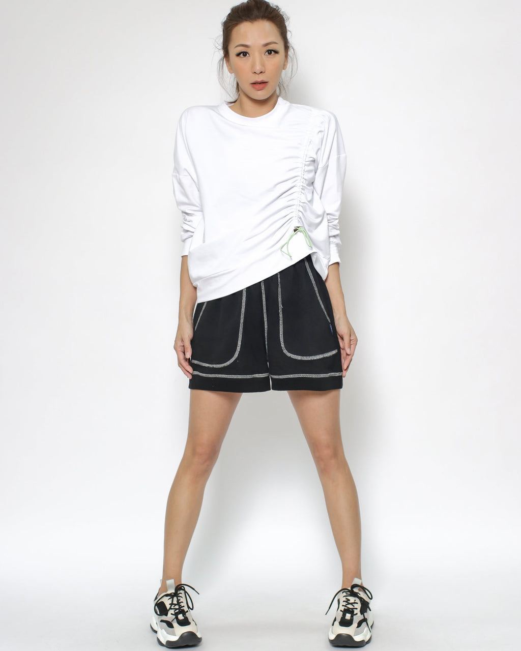 black & ivory trim sweat sporty shorts  *pre-order*