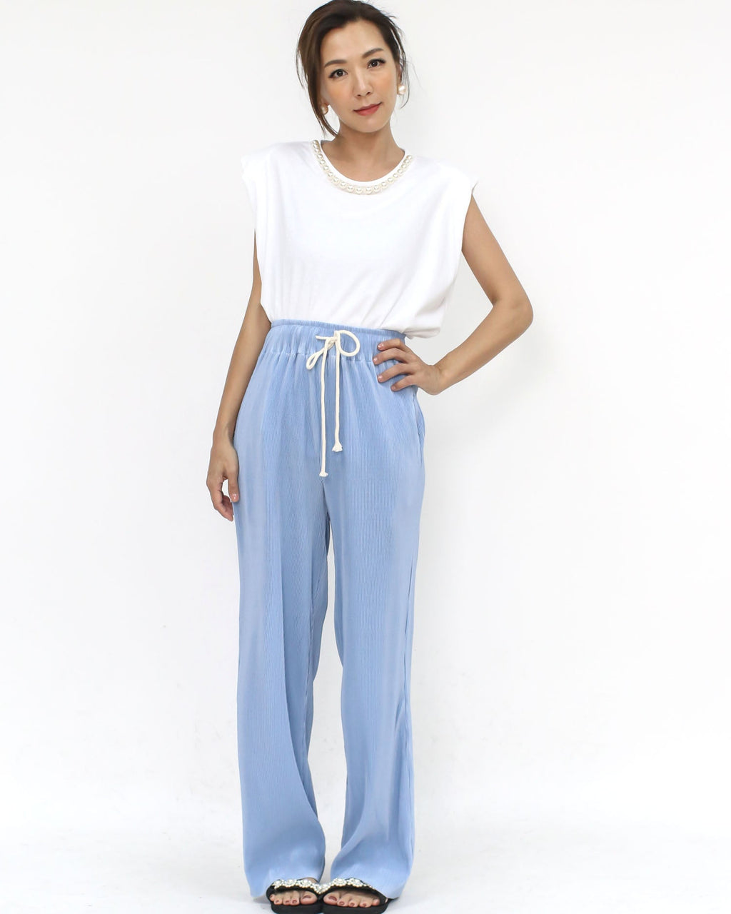 ivory pearls neckline shoulder pads tee *pre-order*