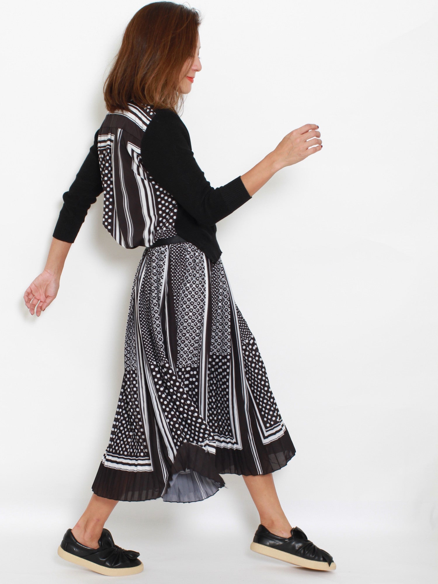 black knitted dress with printed pleats *pre-order*