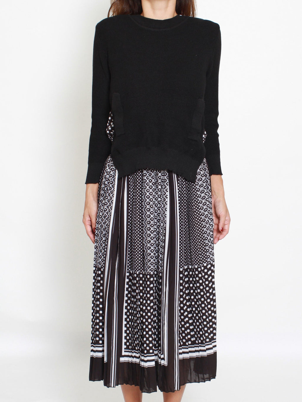 black knitted dress with printed pleats *pre-order*