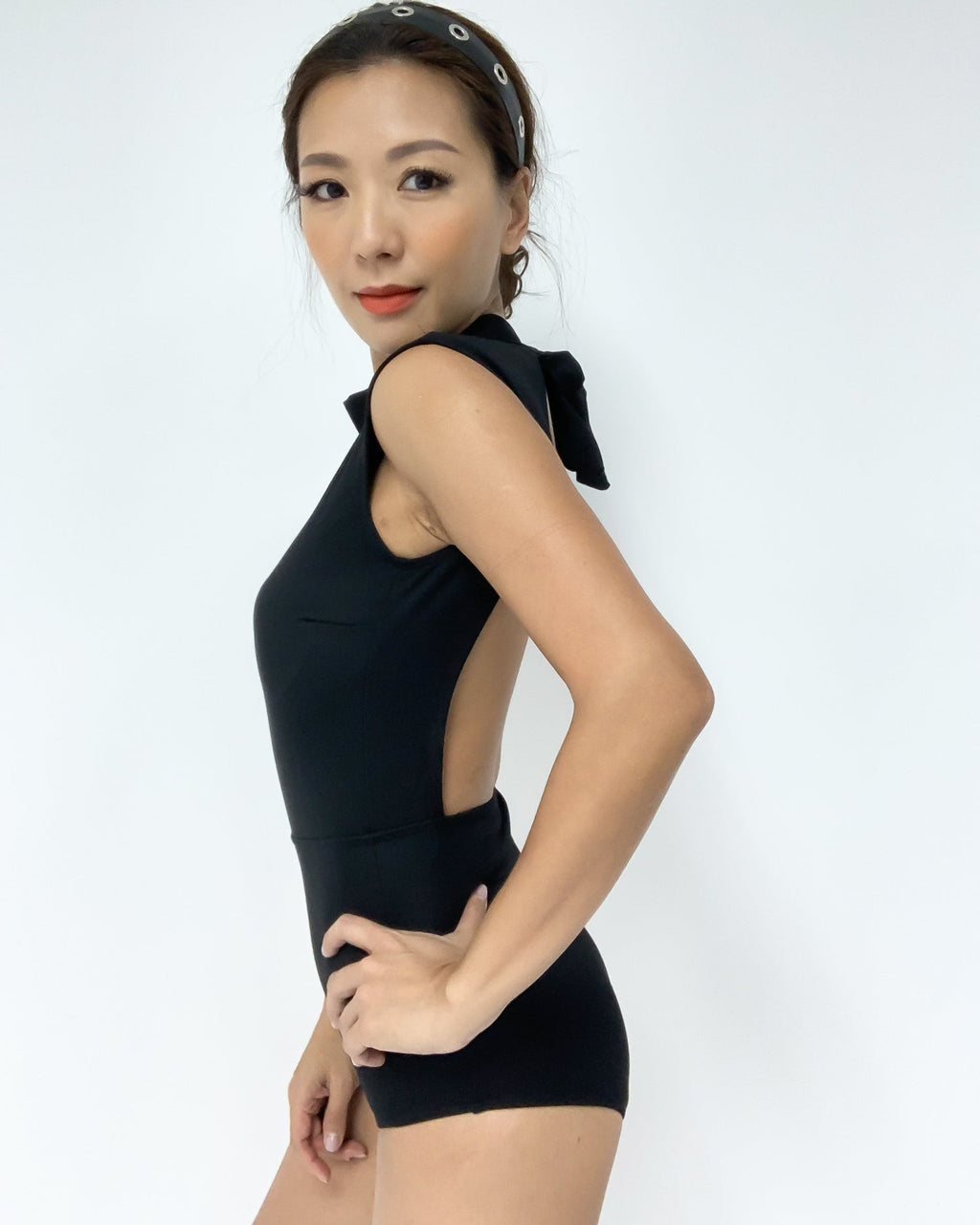 black high neck with cutout back one piece swimwear *pre-order*