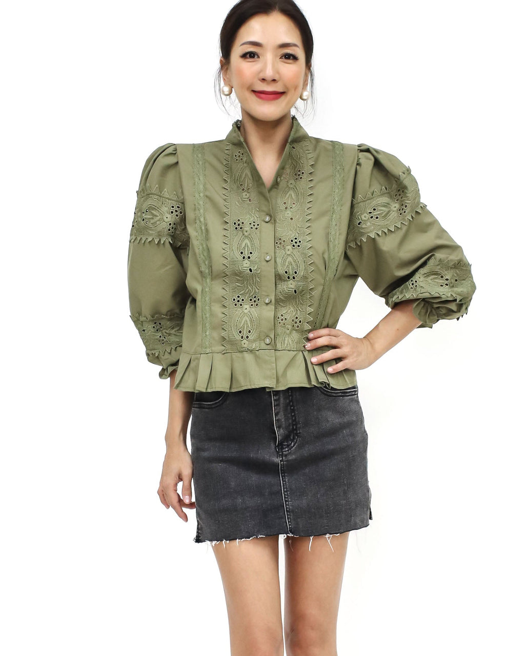 wash grey denim mini skort - M