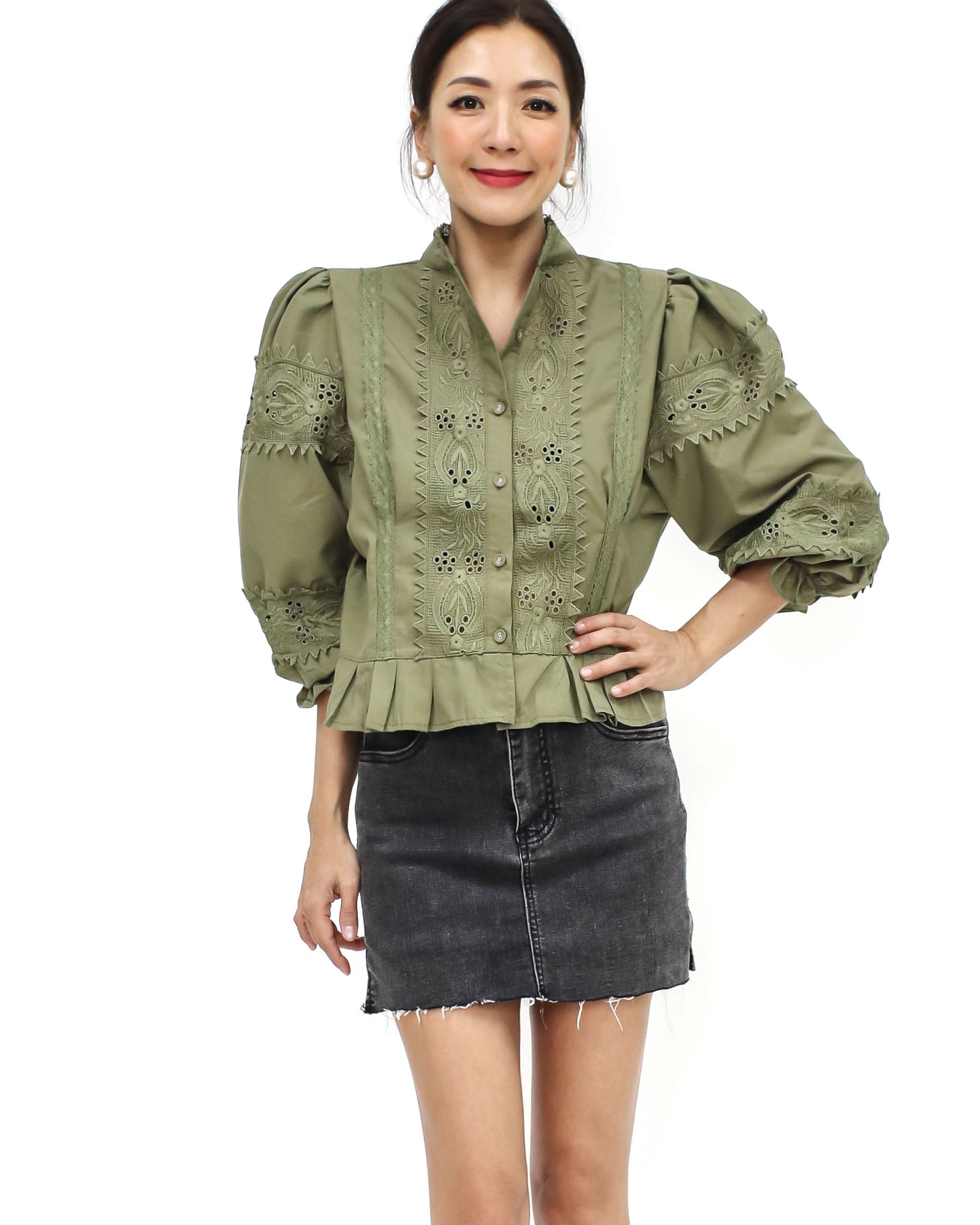 wash grey denim mini skort - M