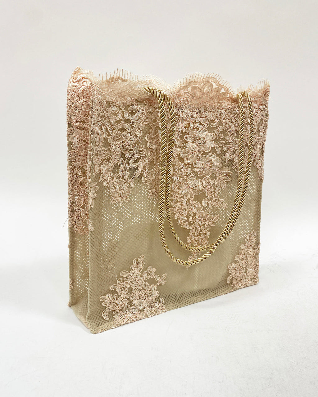 beige & pink lace fabric shopping bag *pre-order*