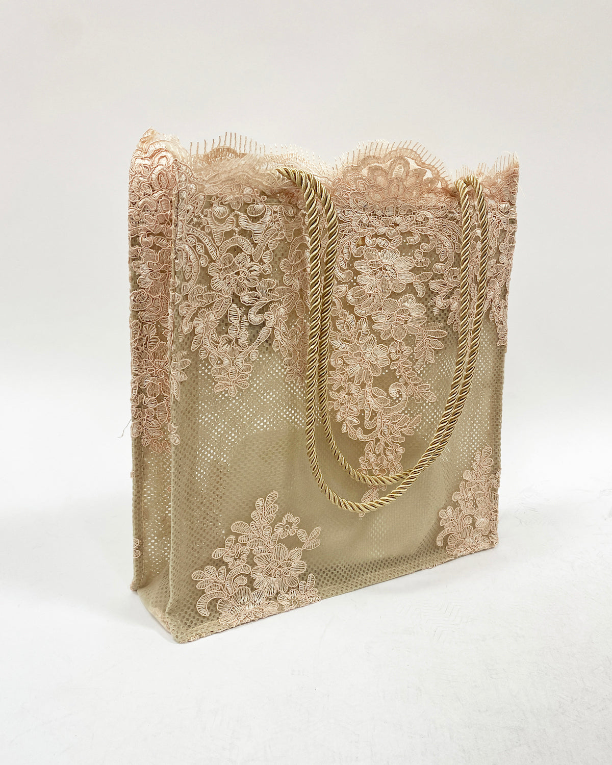 beige & pink lace fabric shopping bag *pre-order*