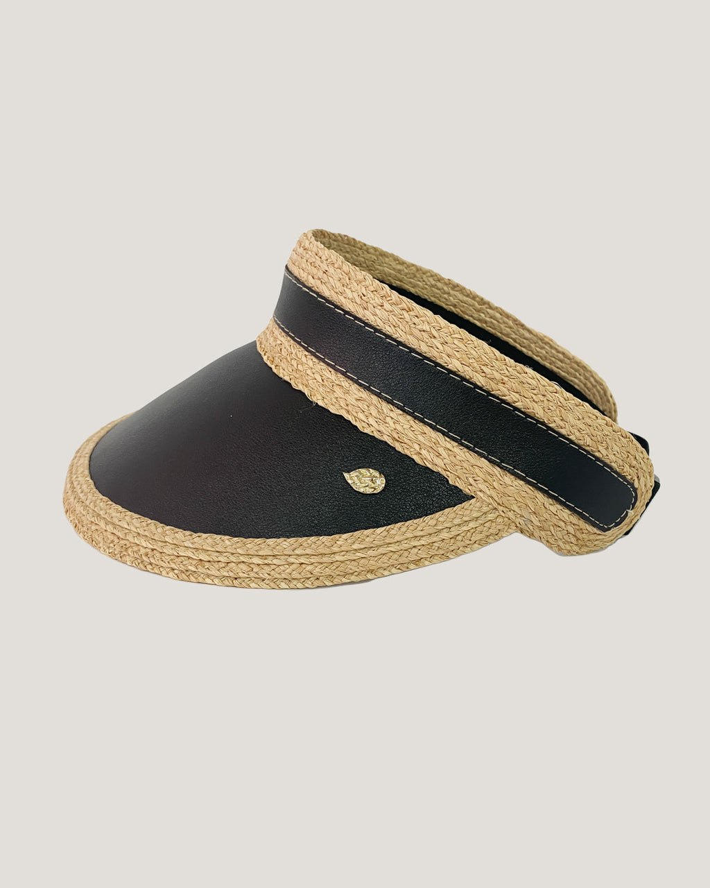black & PU leather straw visor hat *pre-order*