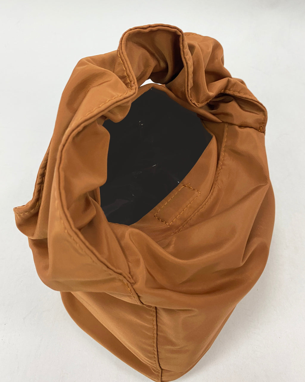 camel nylon ruched handle bag *pre-order*