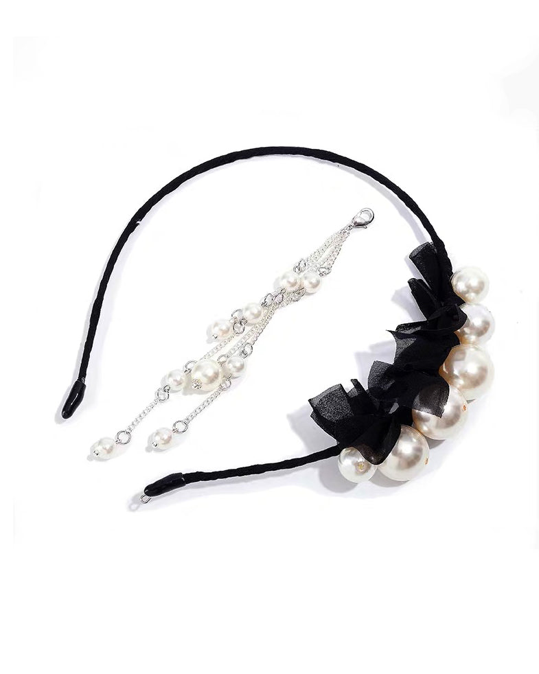 black mesh & pearls drops headband *pre-order*