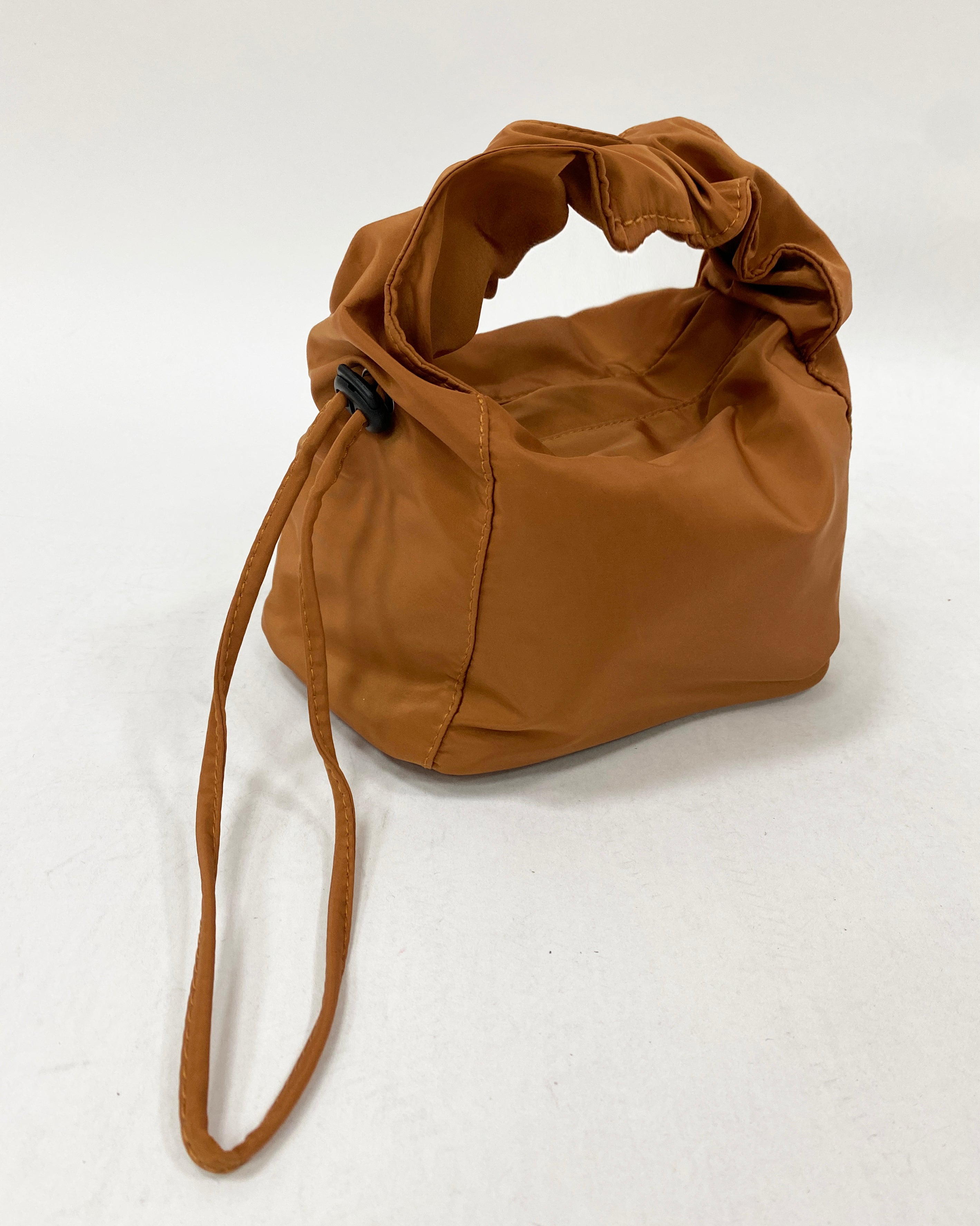camel nylon ruched handle bag *pre-order*