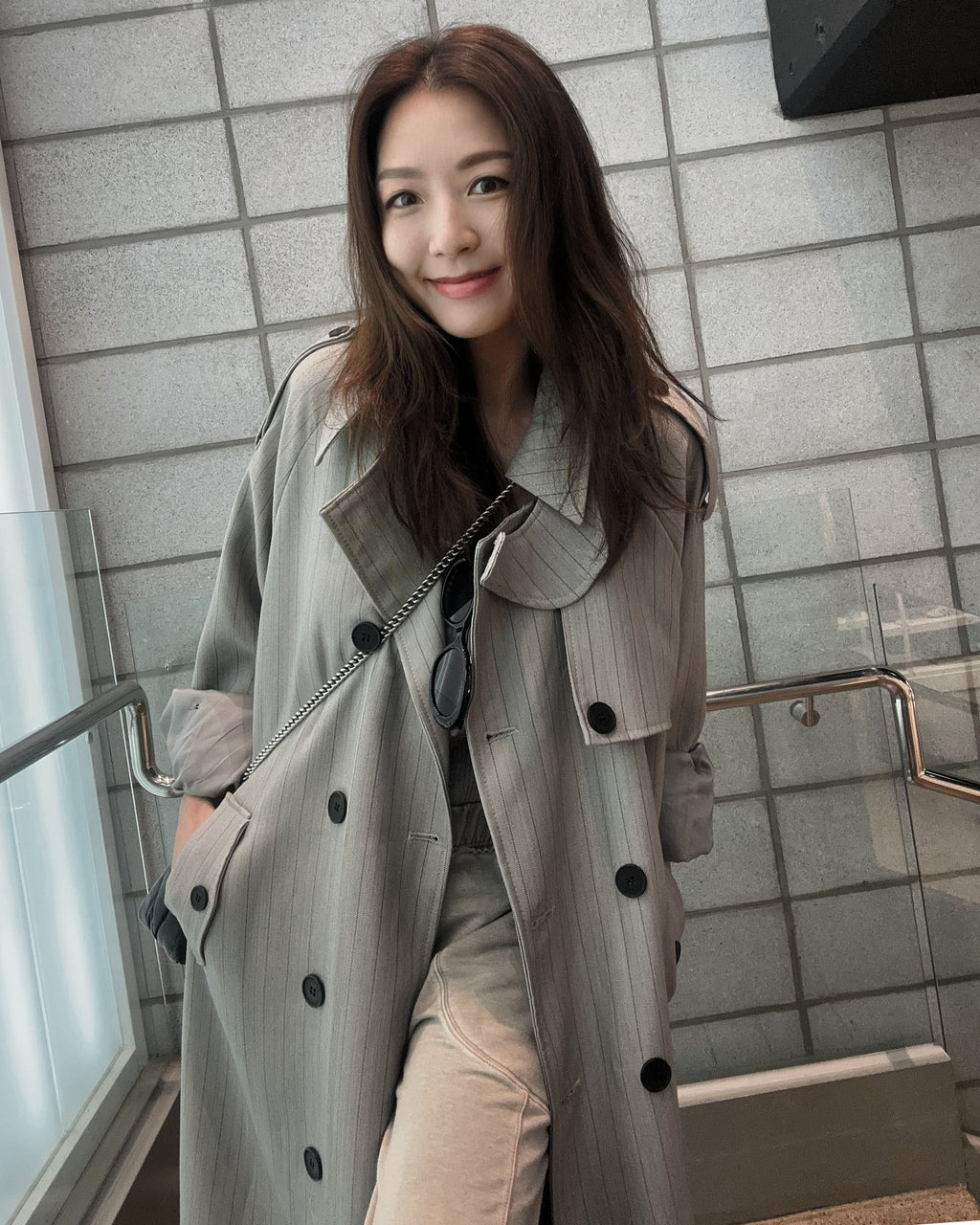 grey stripes longline trench coat w/ belt *pre-order*