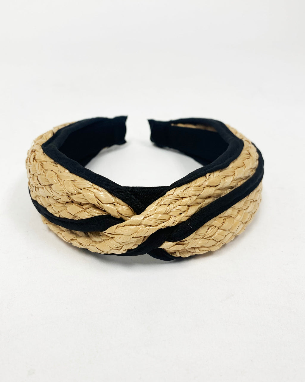 beige straw with black trim twisted headband *pre-order*