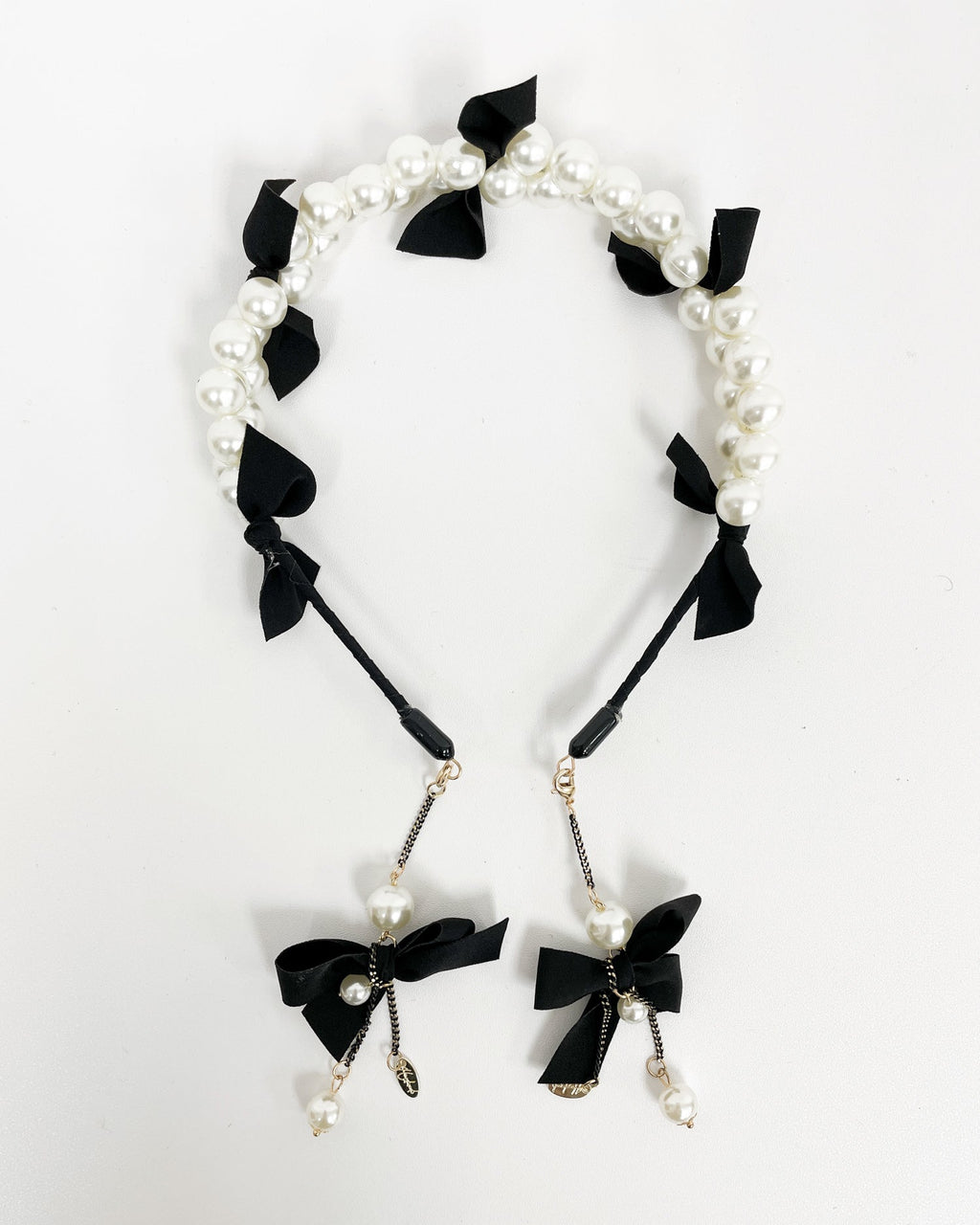 black bow & pearls drop sides headband *pre-order*