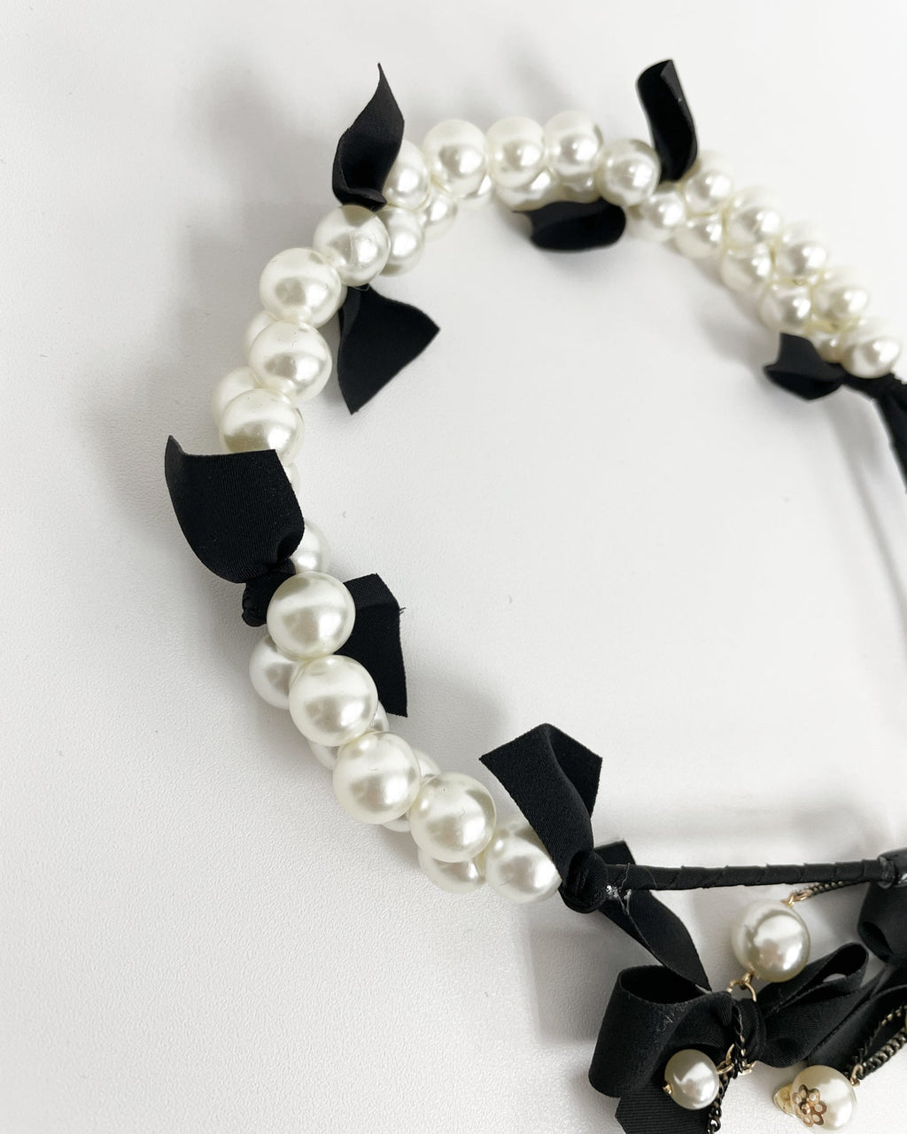 black bow & pearls drop sides headband *pre-order*