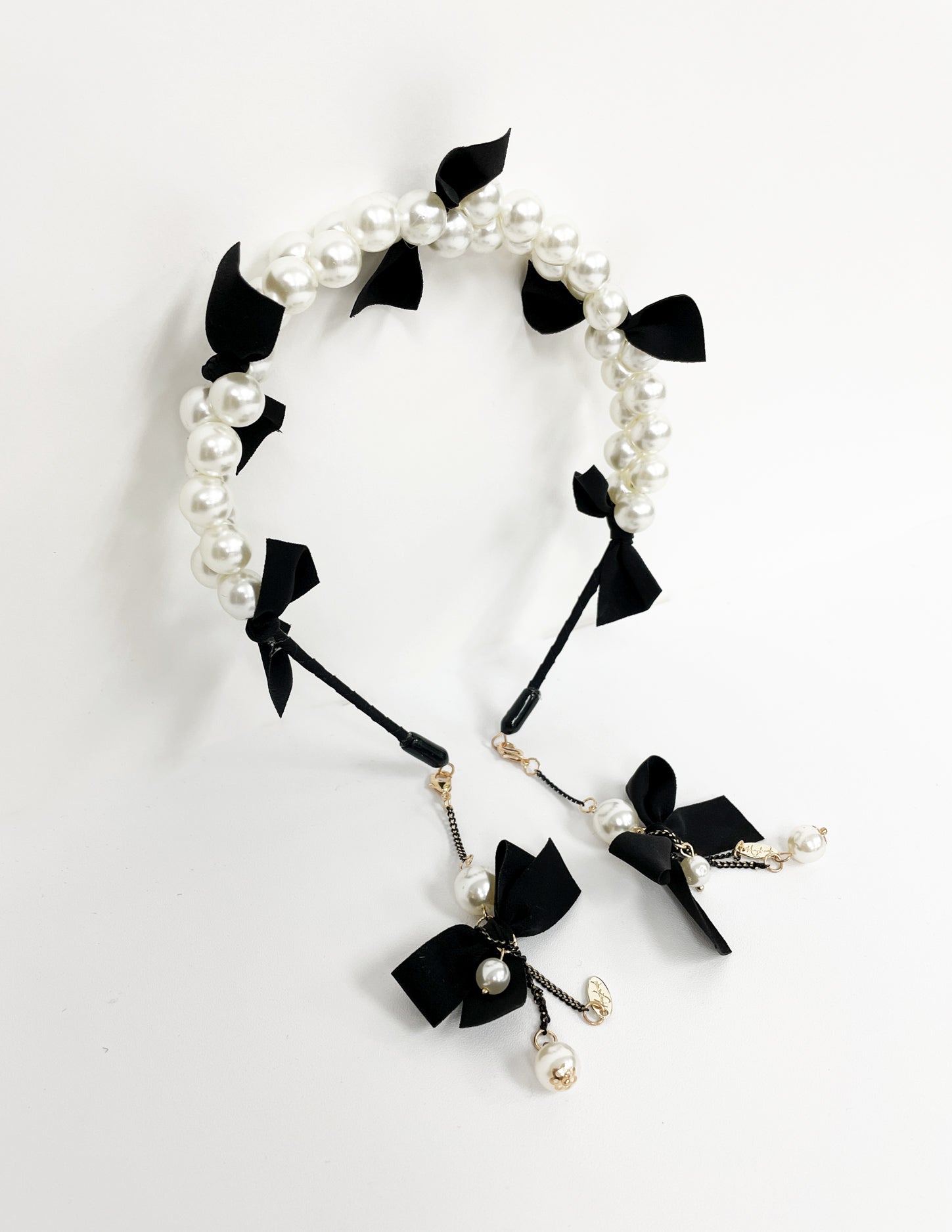 black bow & pearls drop sides headband *pre-order*