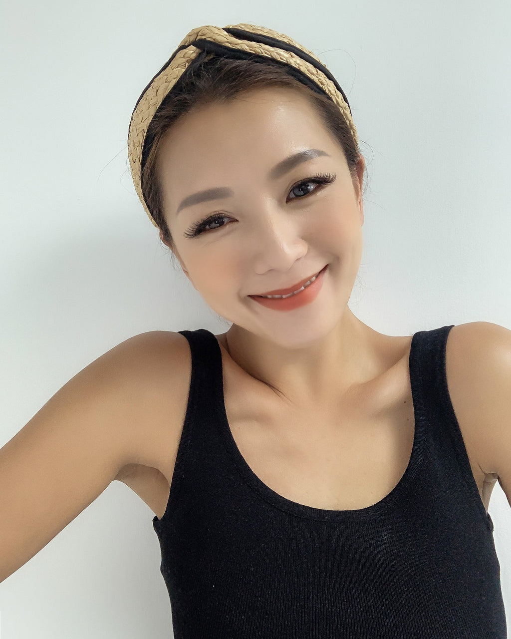 beige straw with black trim twisted headband *pre-order*