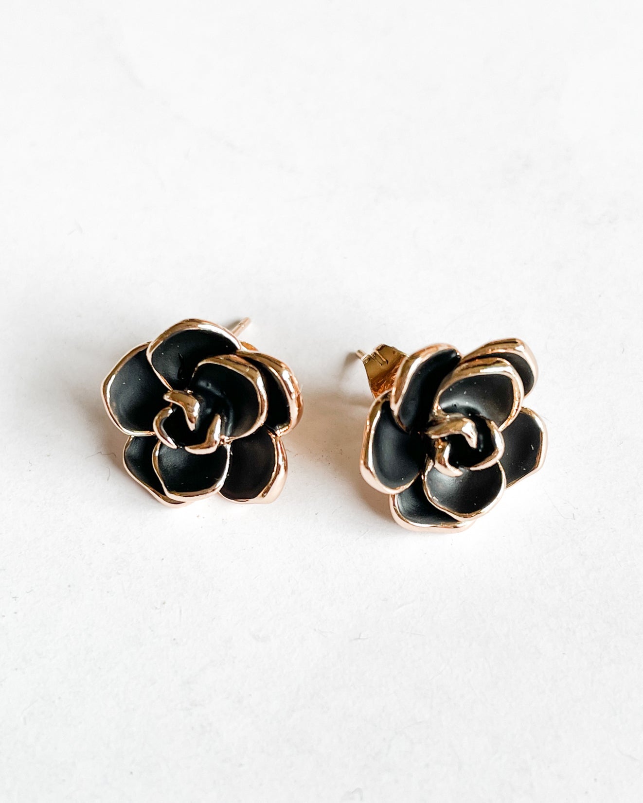 black & rose gold trim flower earrings *pre-order*