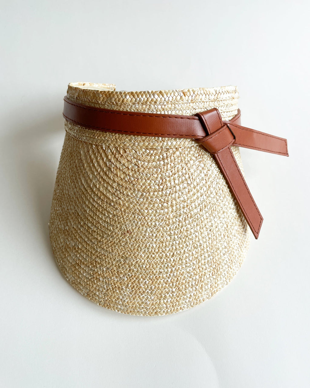 beige & PU brown leather tie straw visor hat *pre-order*