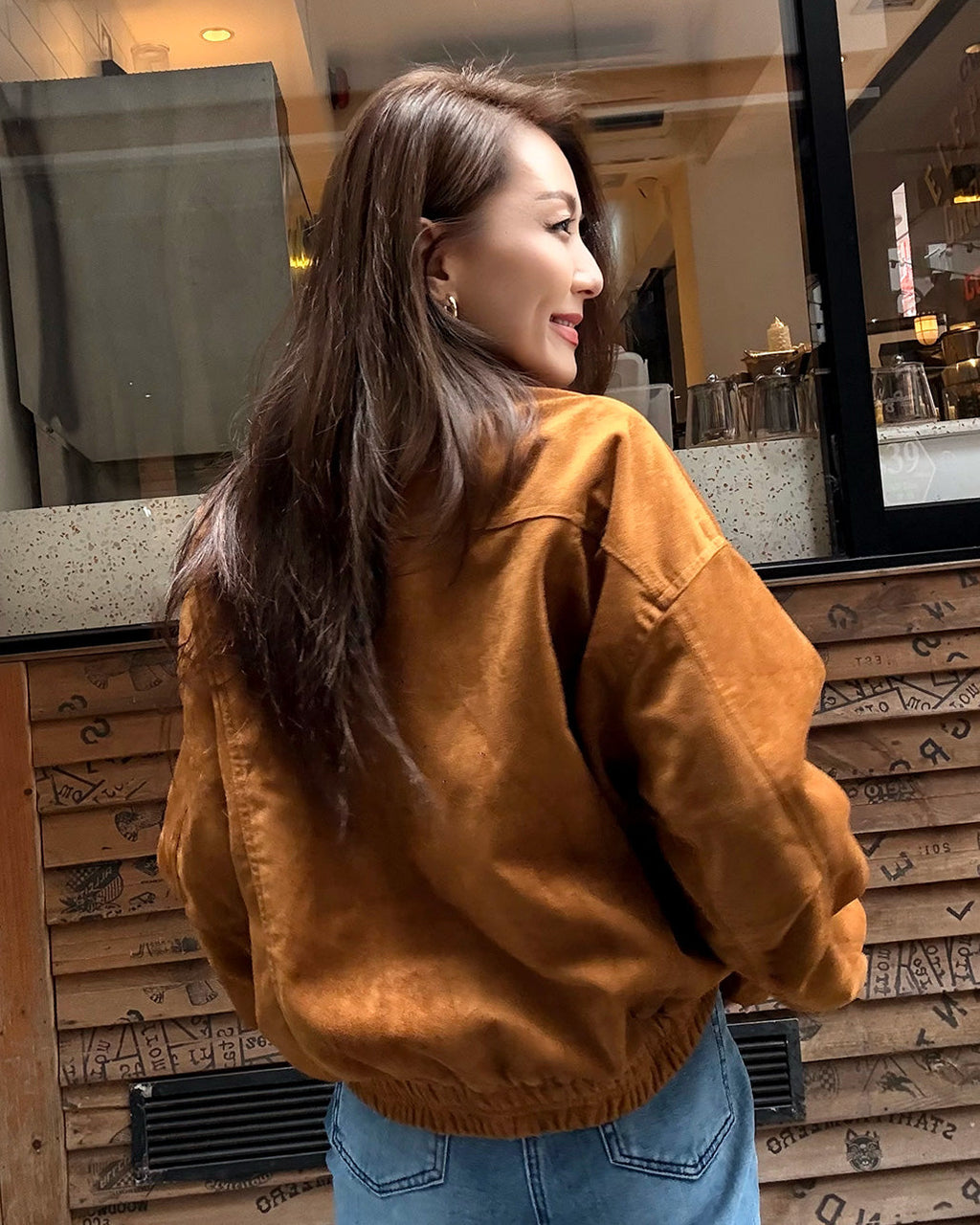 caramel PU suede bomber jacket *pre-order*