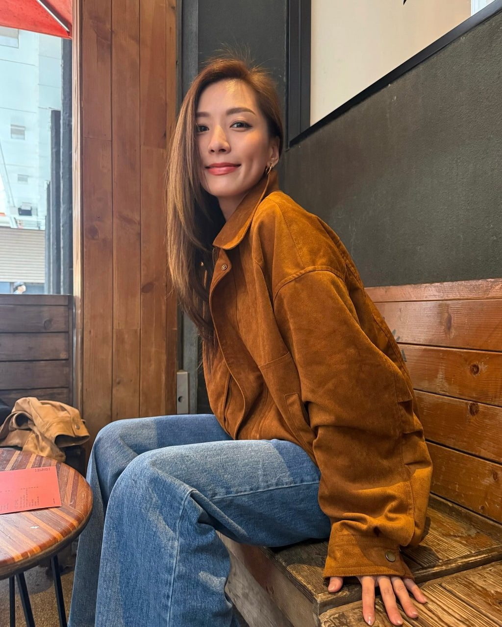 caramel PU suede bomber jacket *pre-order*