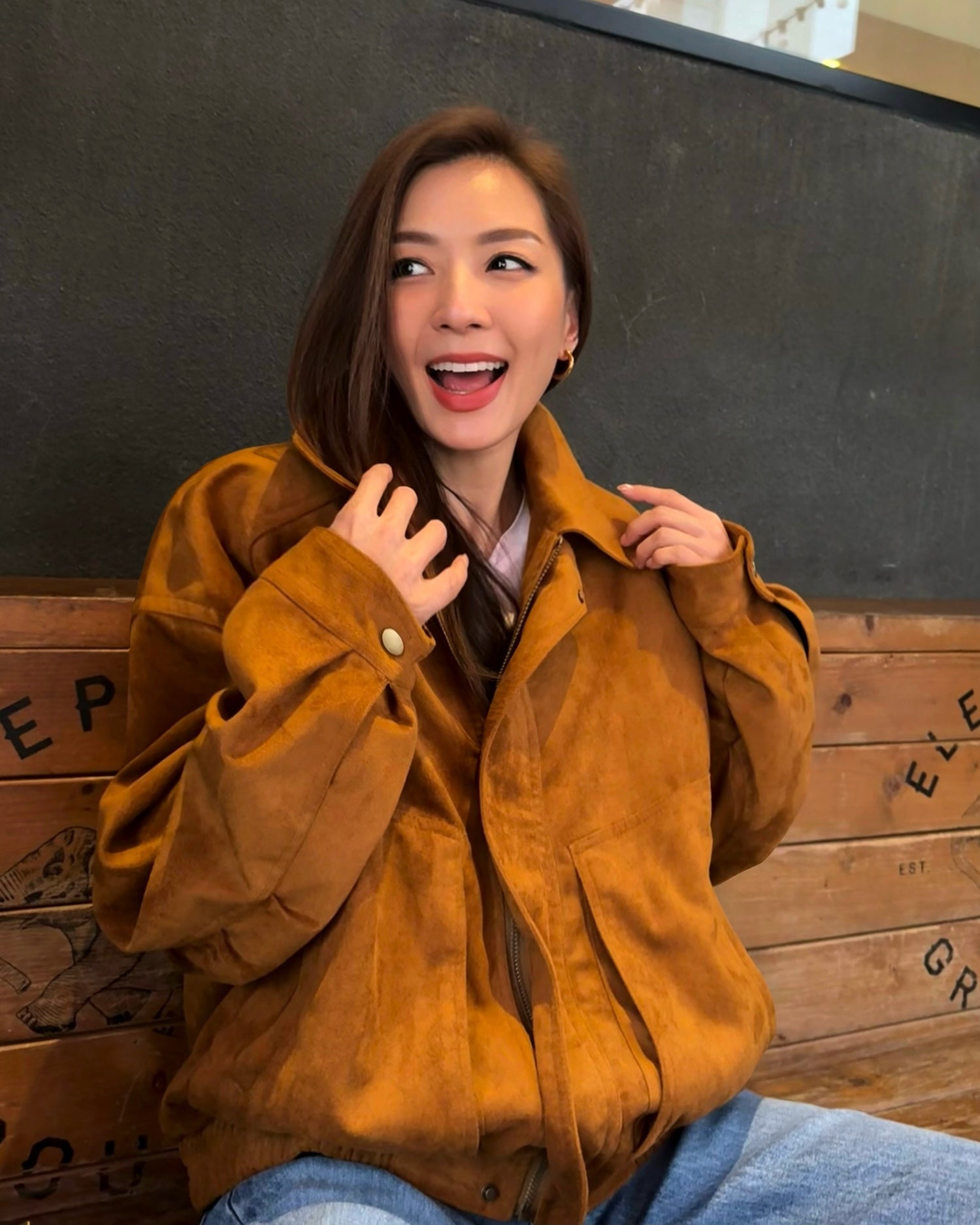 caramel PU suede bomber jacket *pre-order*