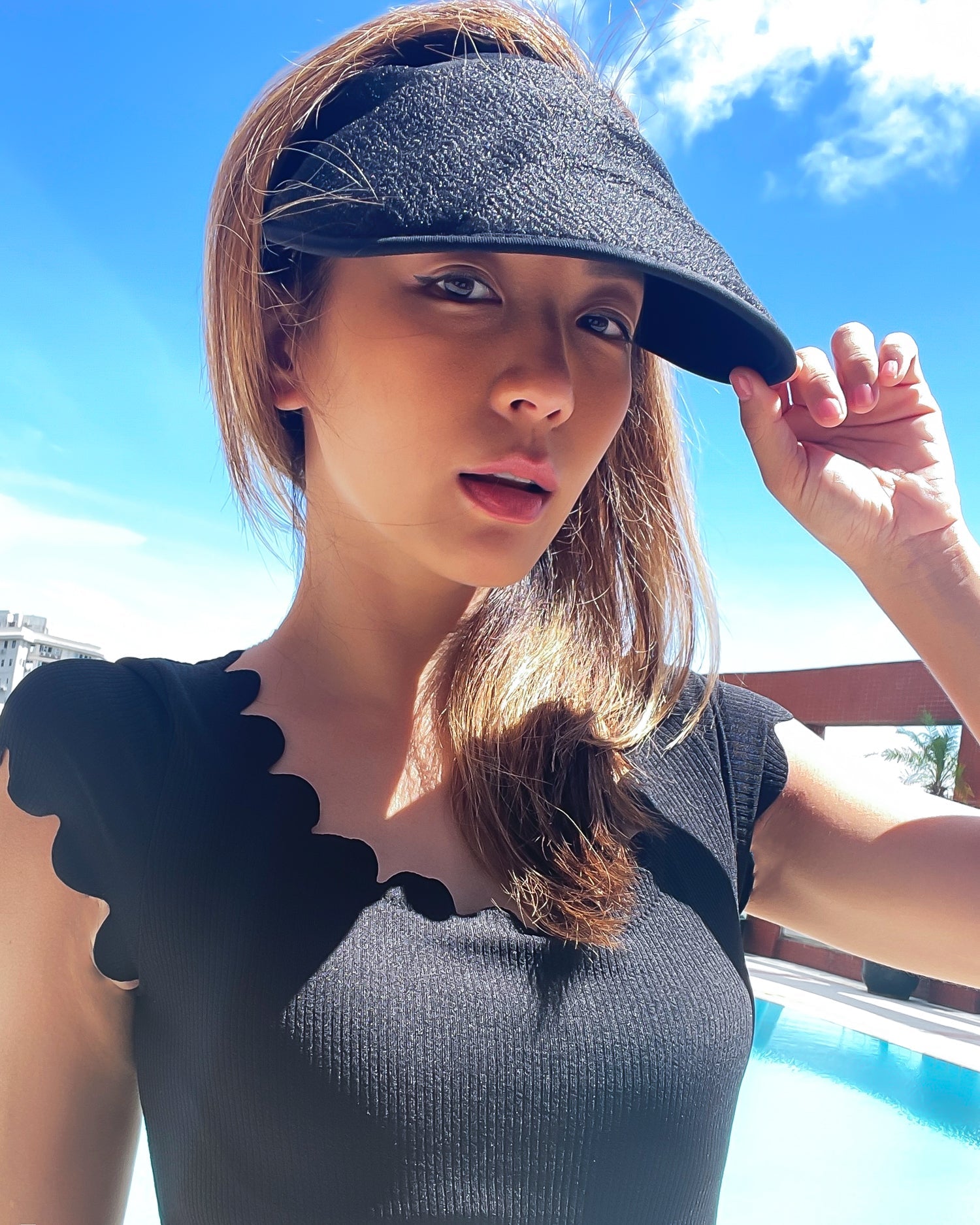 black organza visor hat